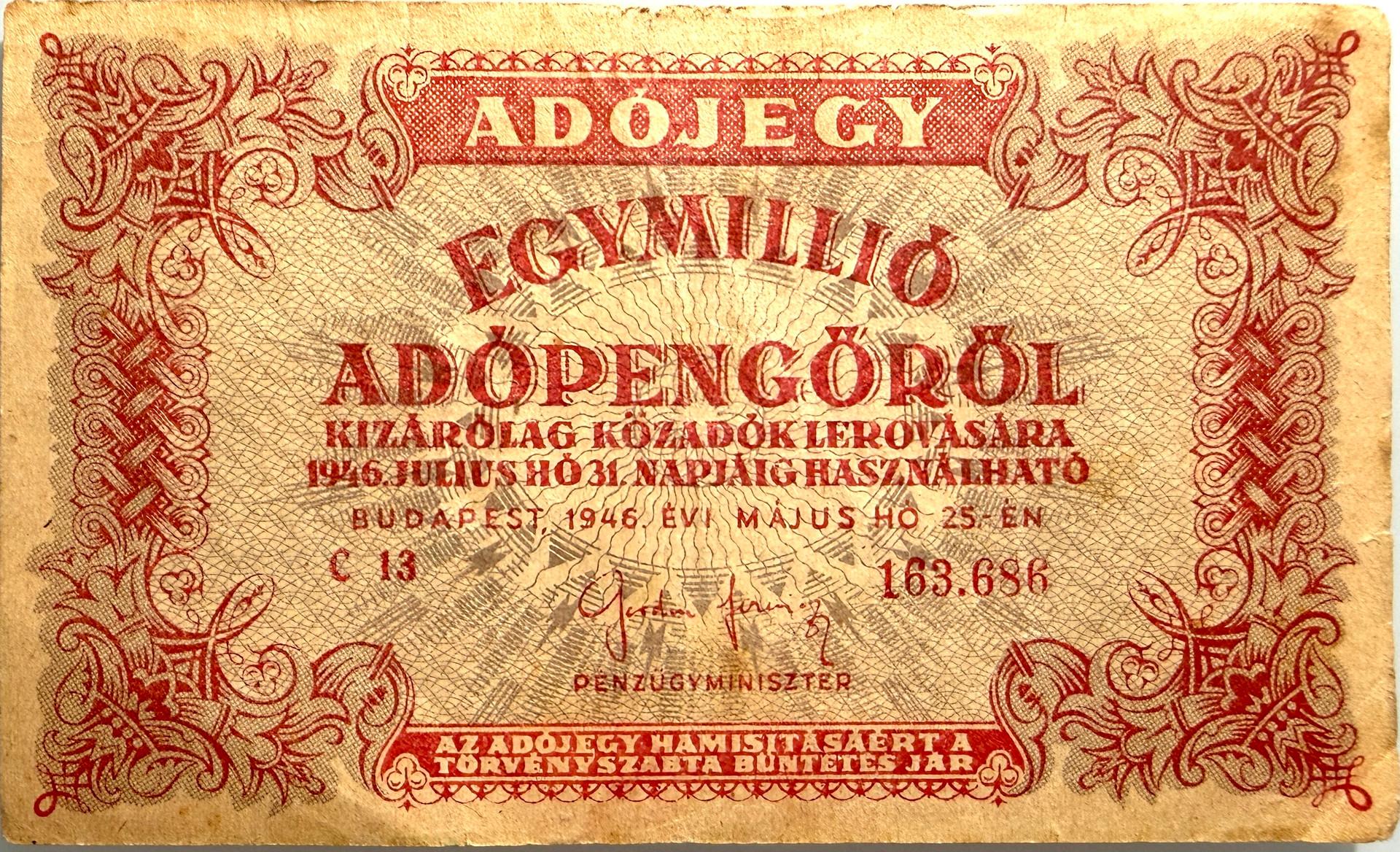 Hungarian 1946 Egymillio Adopengo pengo.jpeg